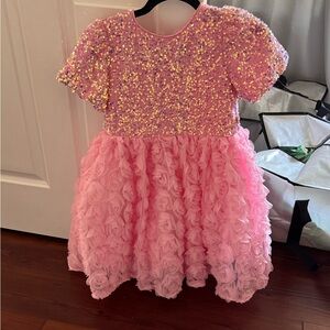 Lola + The Boys Pink Sequin Wicked Glinda Rosette Tulle Party Dress
